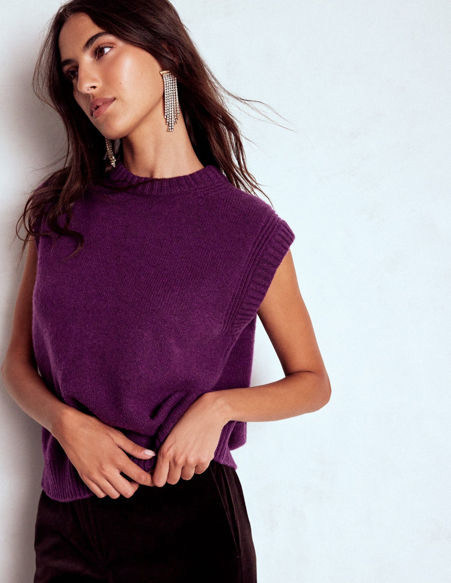 Cashmere Ribbed Trim Tank-Purple
