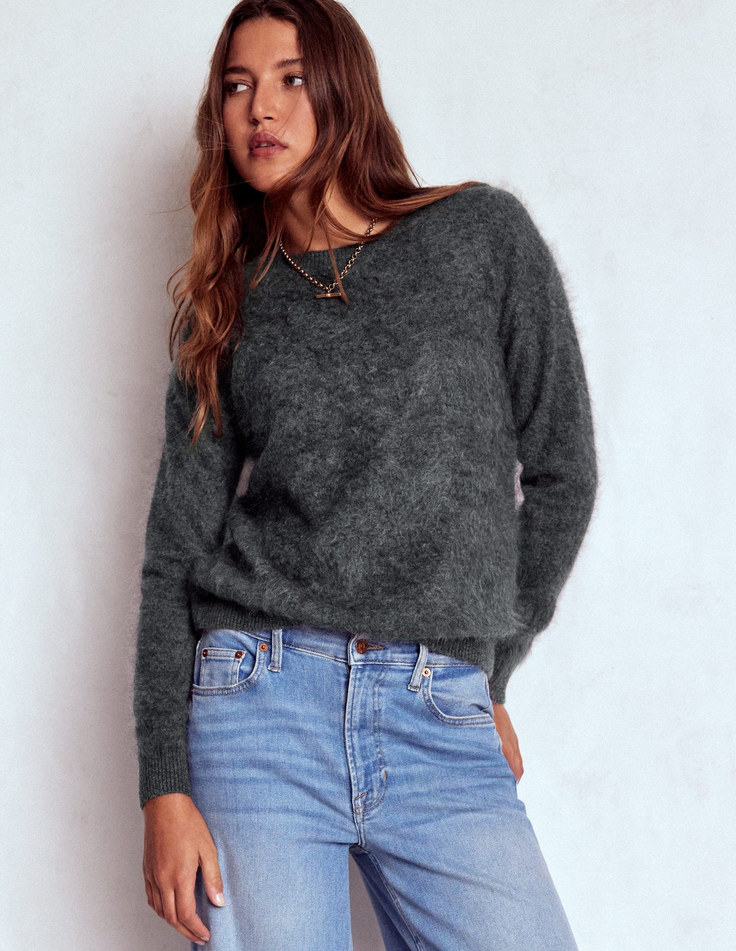 Brushed Cashmere Jumper-Slate Grey