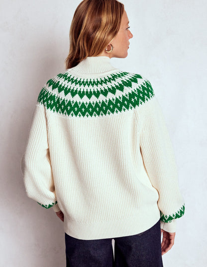 Bianca Cotton High Neck Jumper-Warm Ivory Fair Isle-3