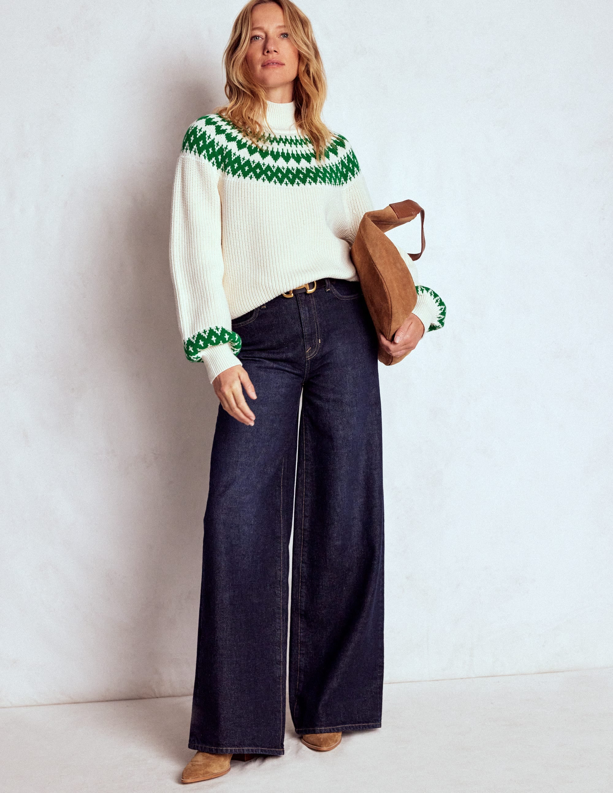 Bianca Cotton High Neck Jumper-Warm Ivory Fair Isle - Image 4