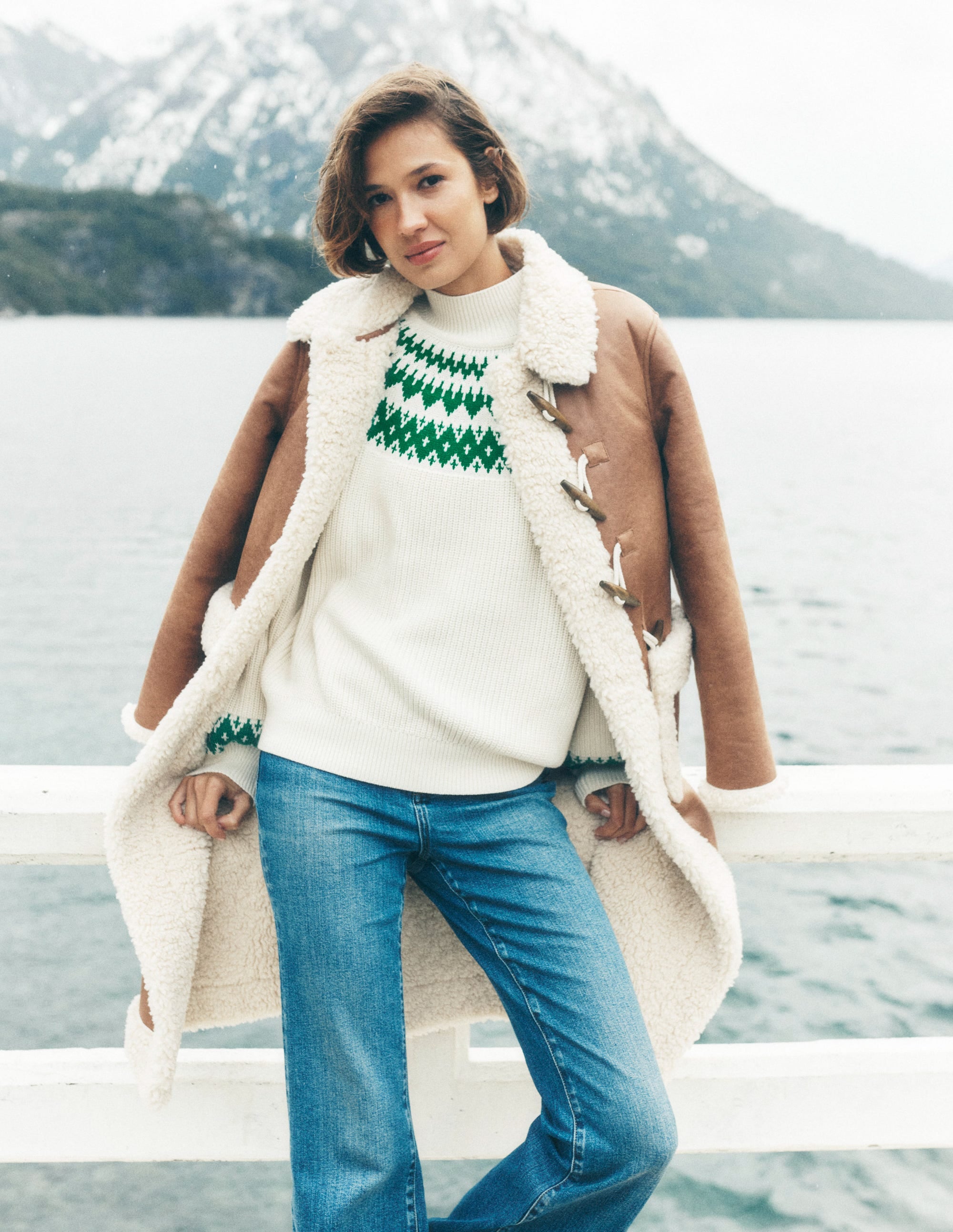 Bianca Cotton High Neck Jumper-Warm Ivory Fair Isle - Image 5