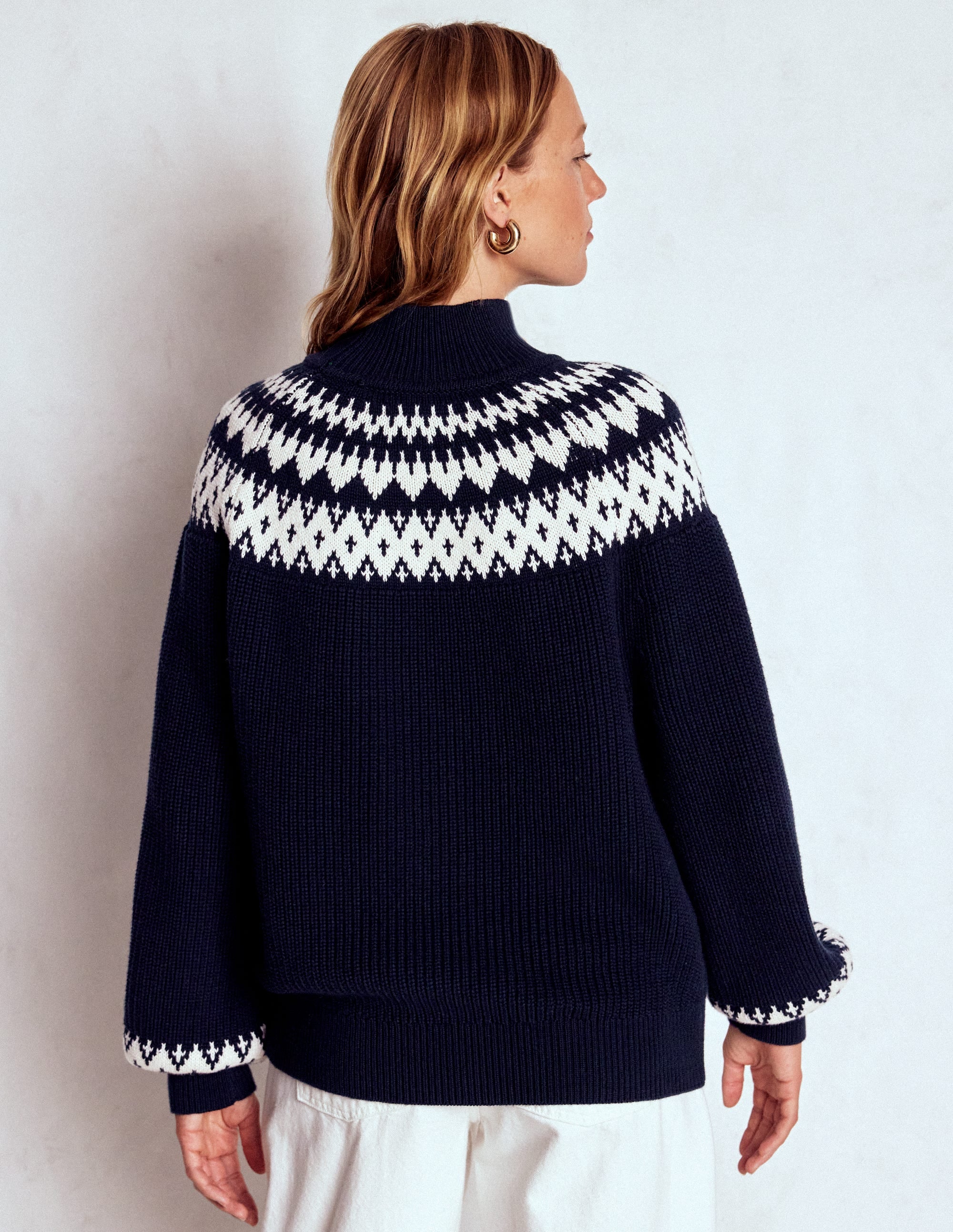 Bianca Cotton High Neck Jumper-Navy Fair Isle - Image 3