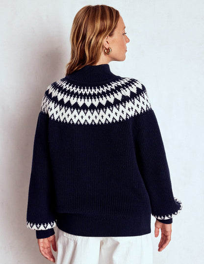 Bianca Cotton High Neck Jumper-Navy Fair Isle-3