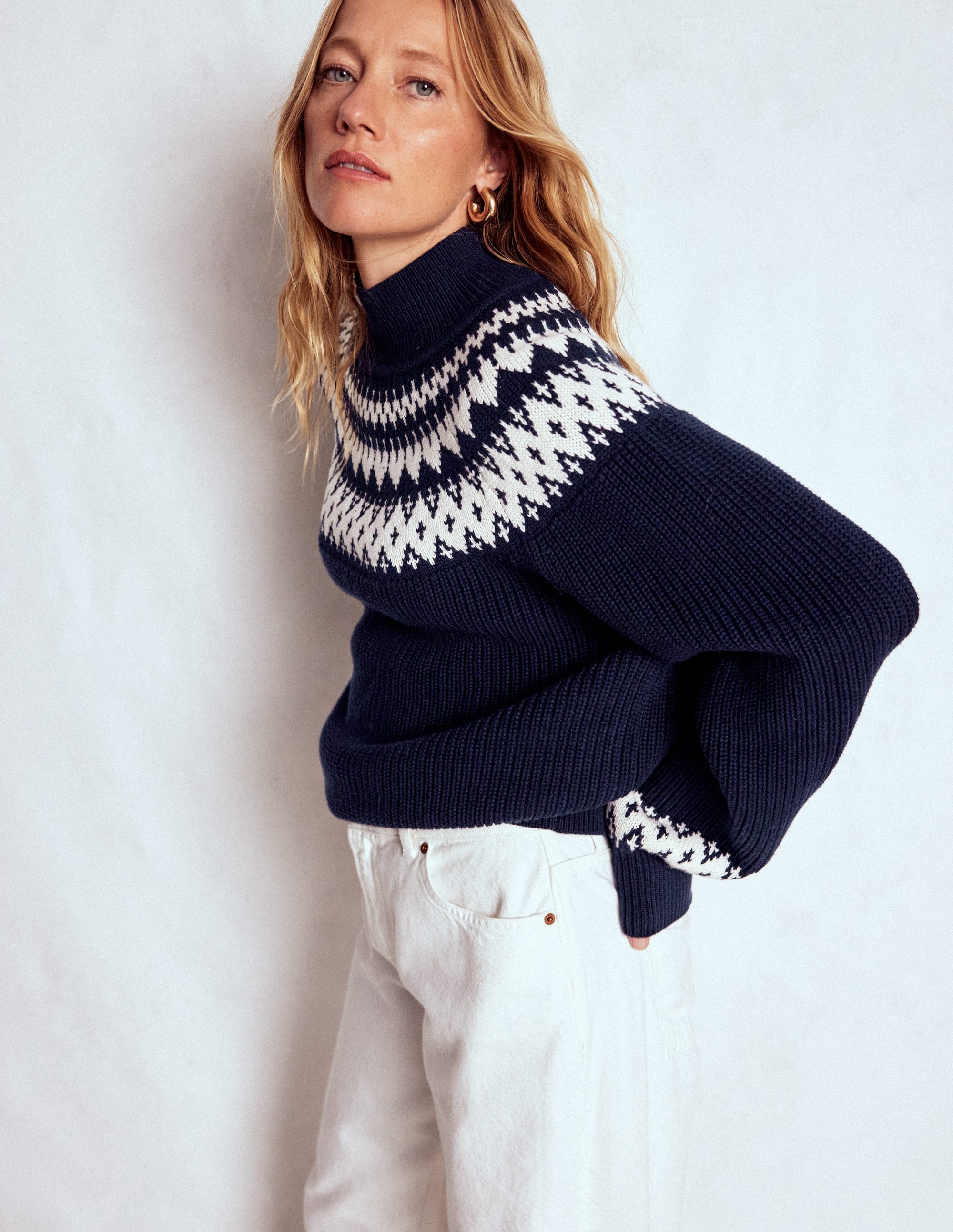 Bianca Cotton High Neck Jumper-Navy Fair Isle - Image 5