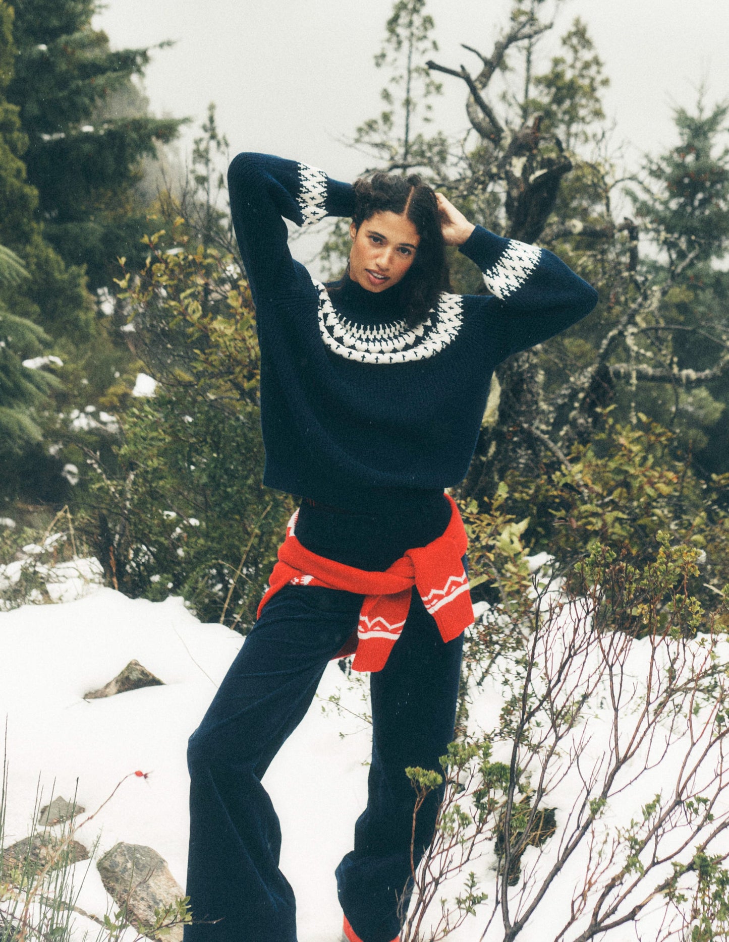 Bianca Cotton High Neck Jumper-Navy Fair Isle