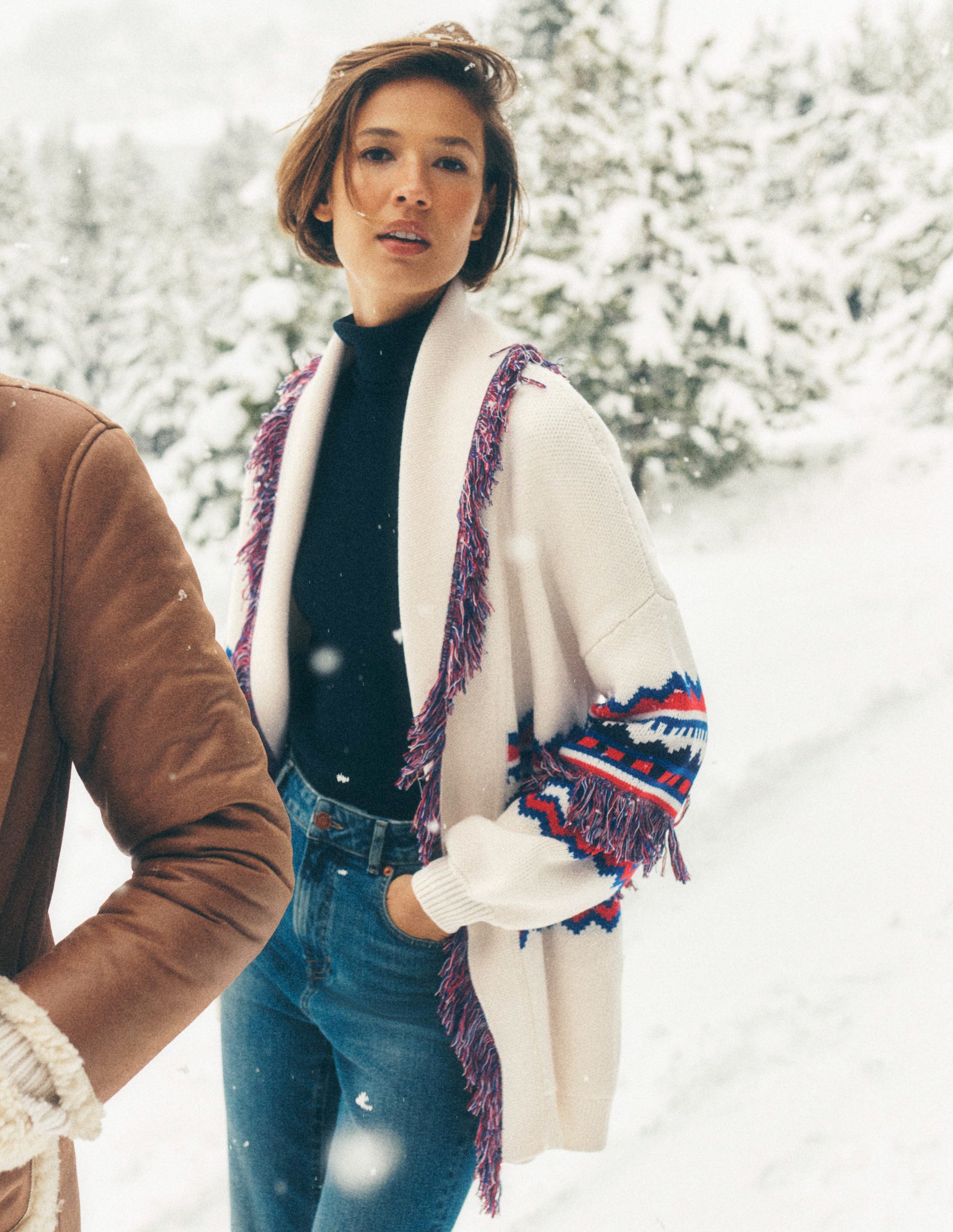 Fringed Jacquard Cardigan-Warm Ivory Melange-6