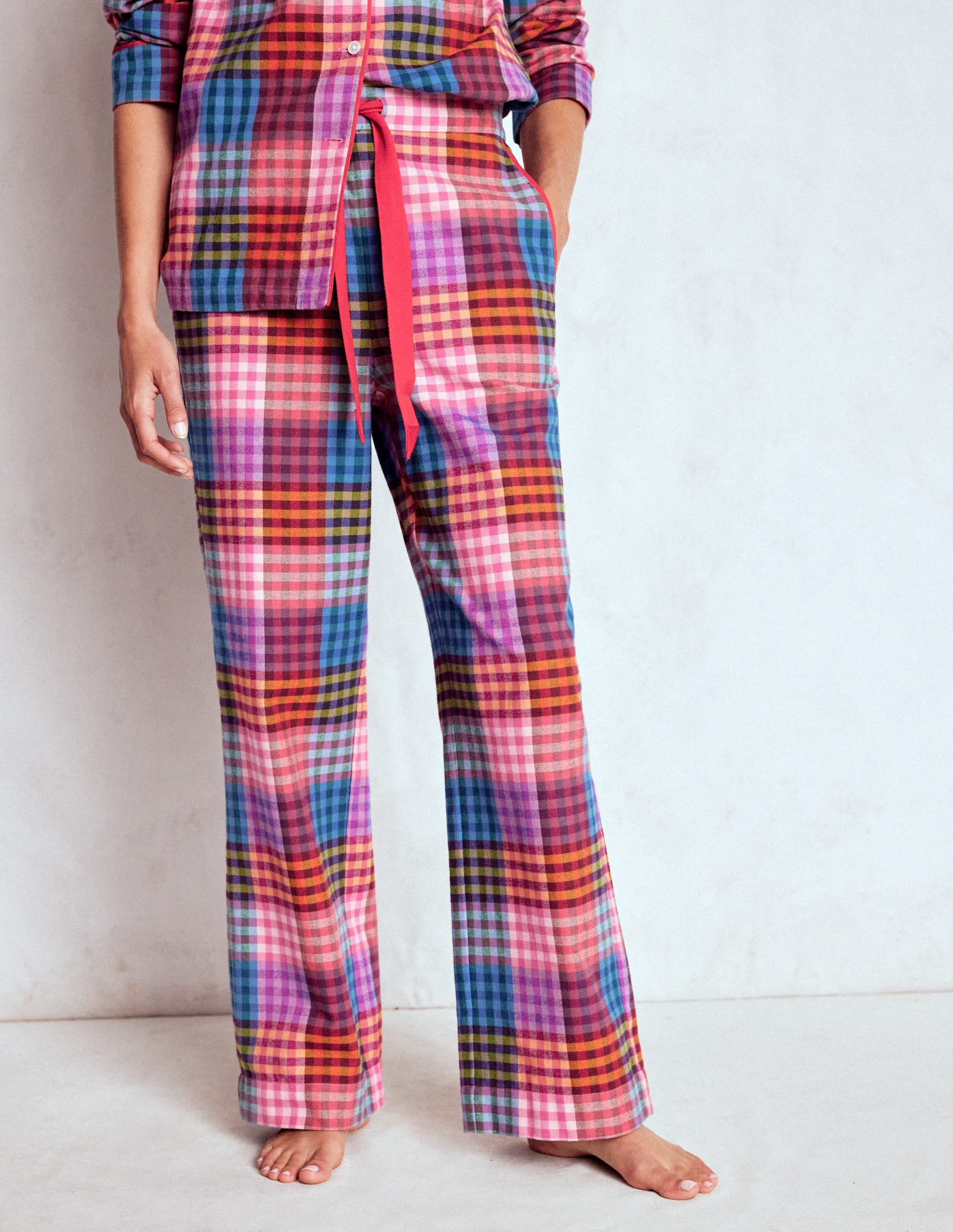 Brushed Cotton Pyjama Trousers-Rainbow Blanket Multigingham - Image 1