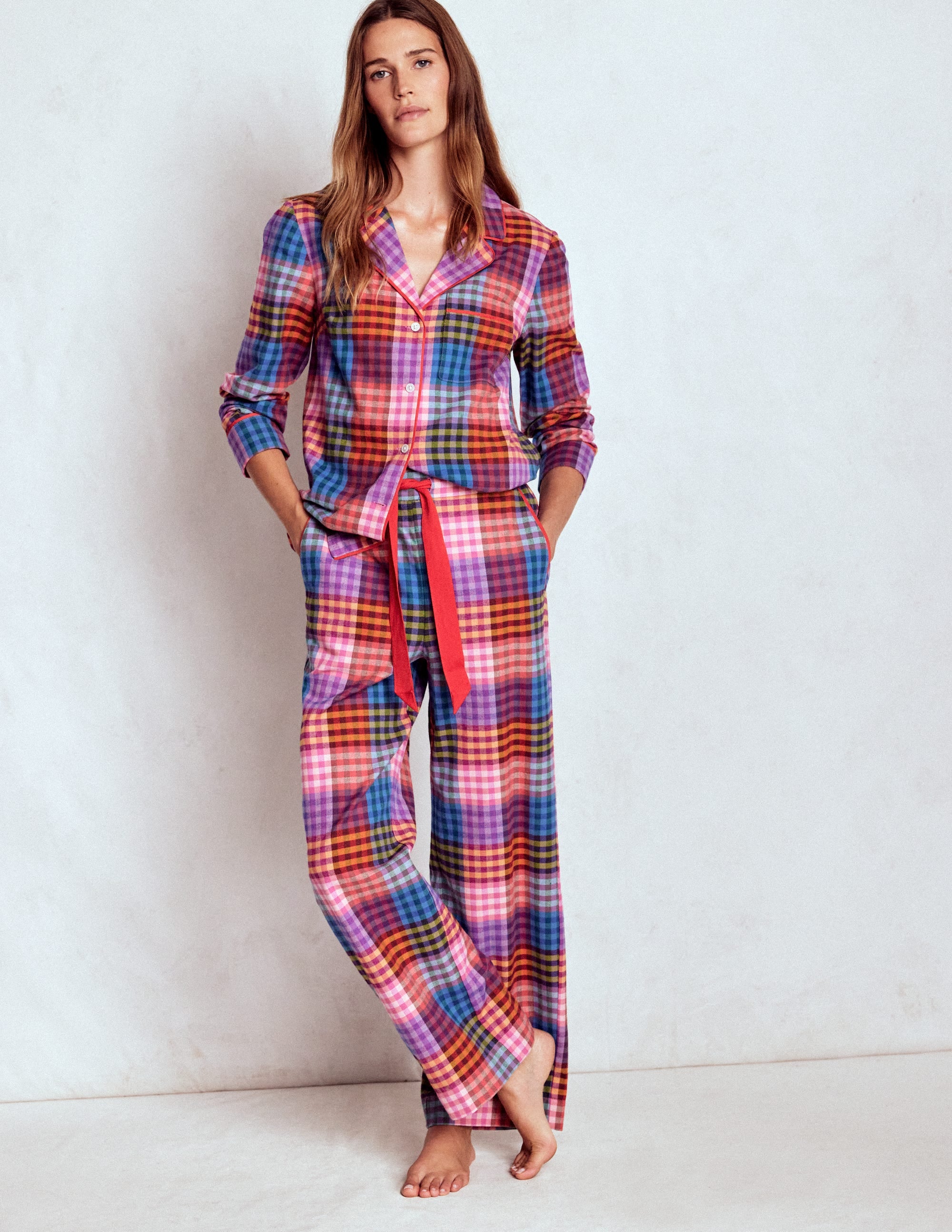 Brushed Cotton Pyjama Trousers-Rainbow Blanket Multigingham - Image 5