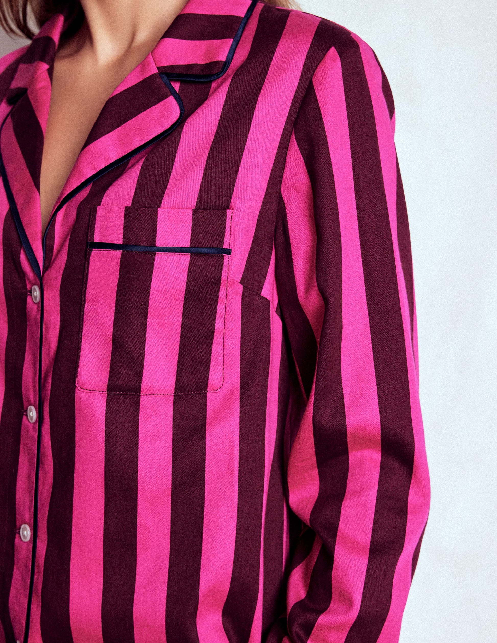 Cotton Pyjama Shirt-Pink Stripe-2