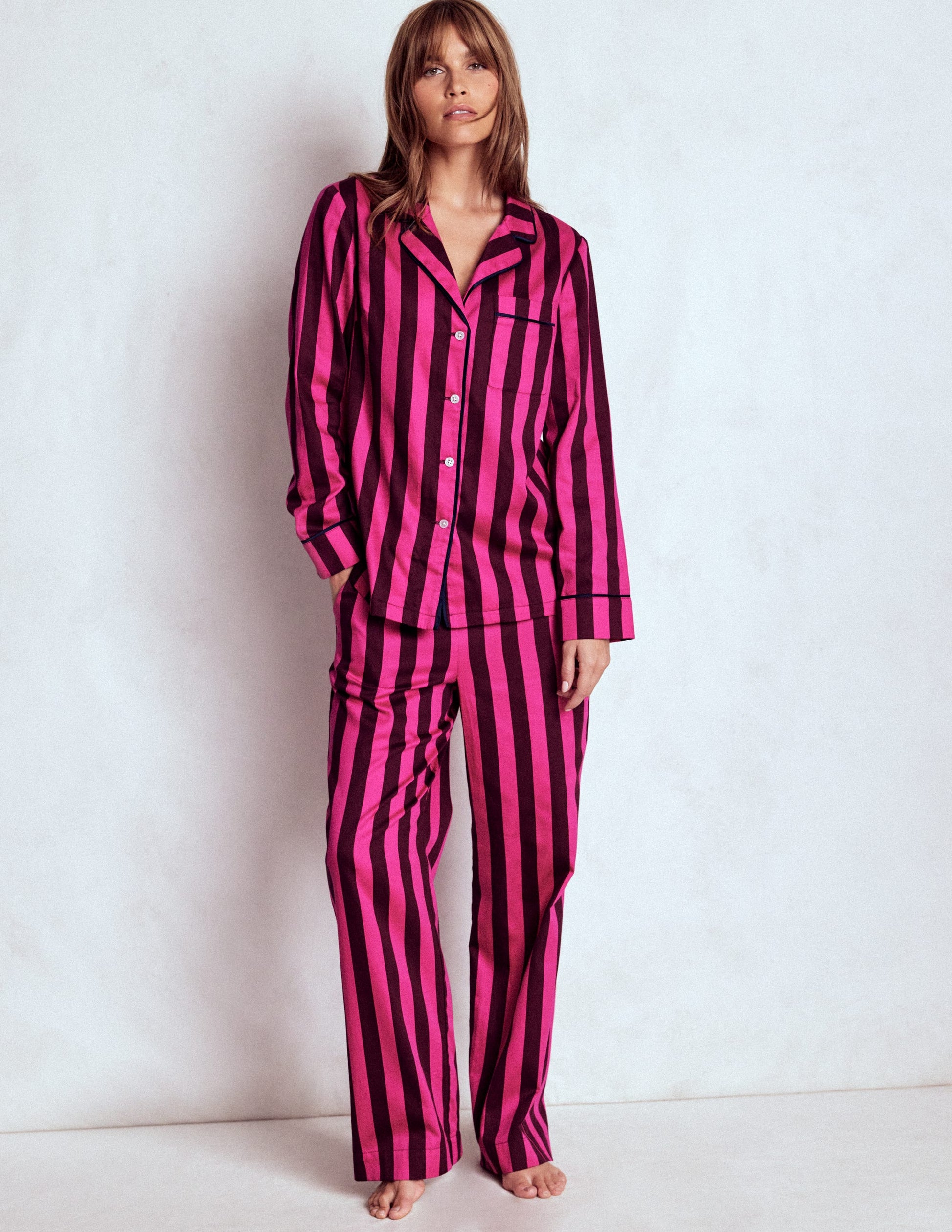 Cotton Pyjama Shirt-Pink Stripe-4
