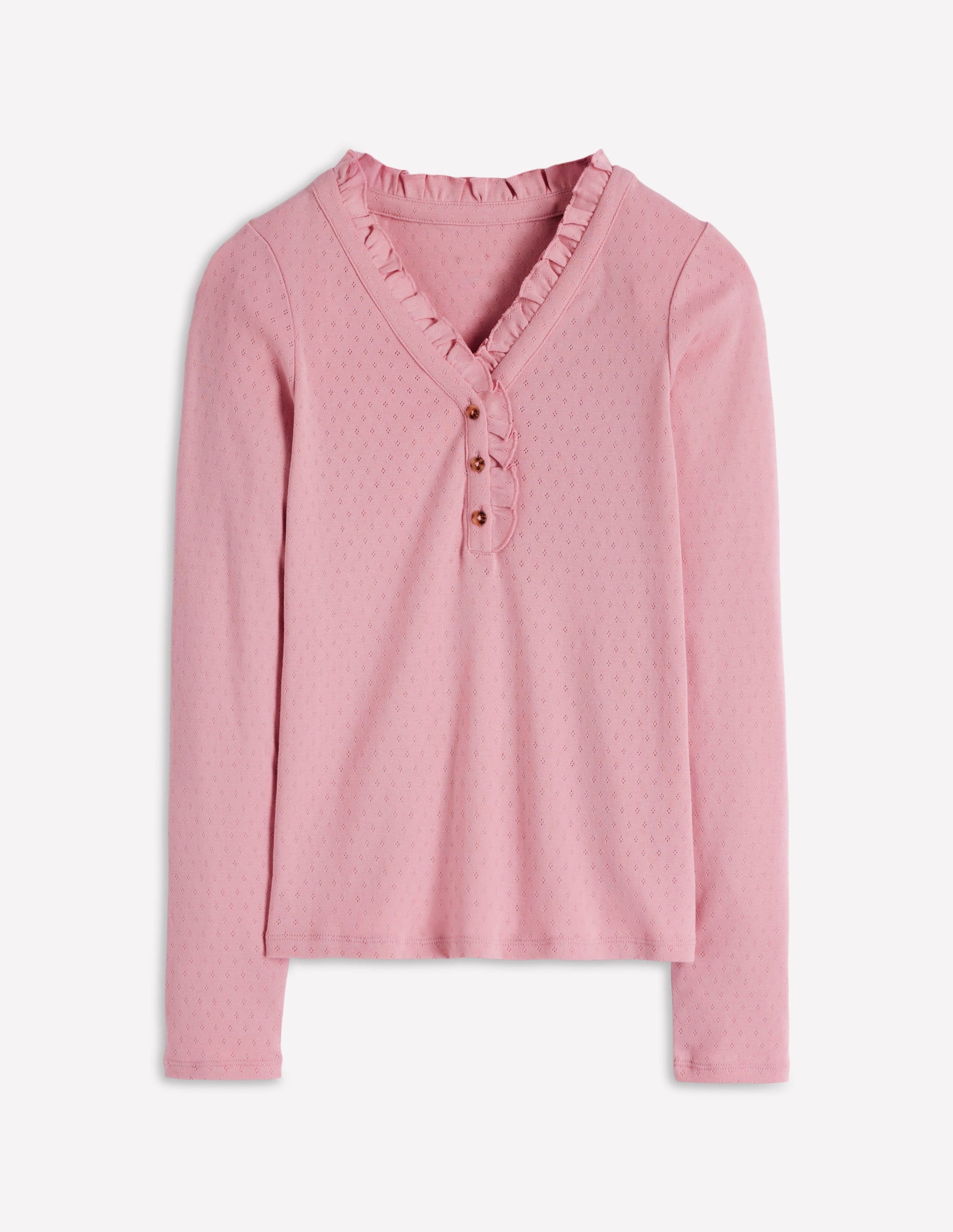 Henley Pyjama Top-Light Pink Marl-4