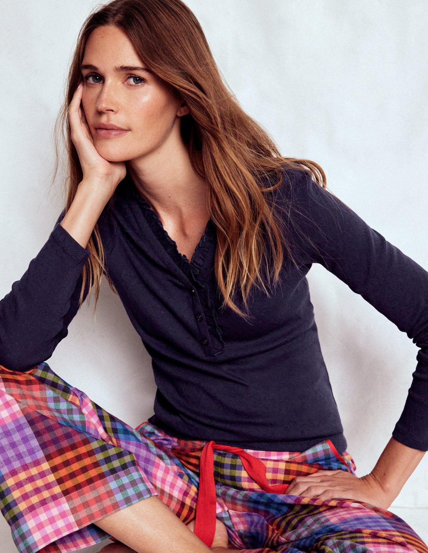 Henley Pyjama Top-Navy