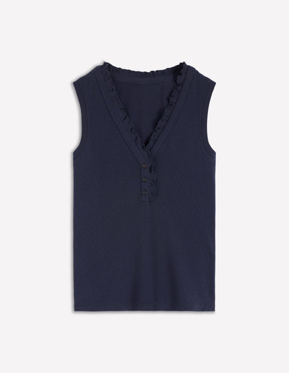 Jersey Henley Pyjama Vest-Dark Blue-5