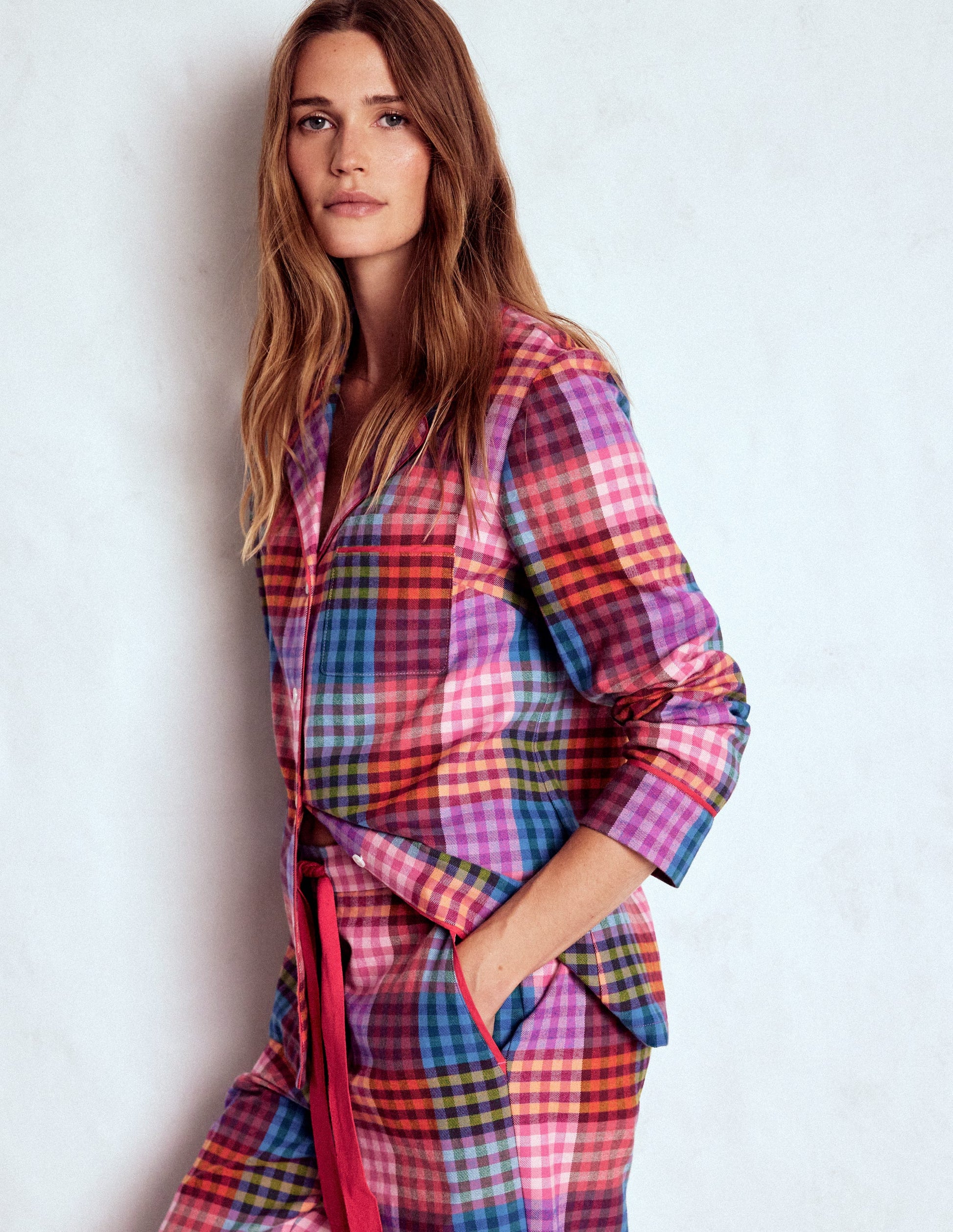 Brushed Cotton Pyjama Shirt-Rainbow Blanket Multigingham-4