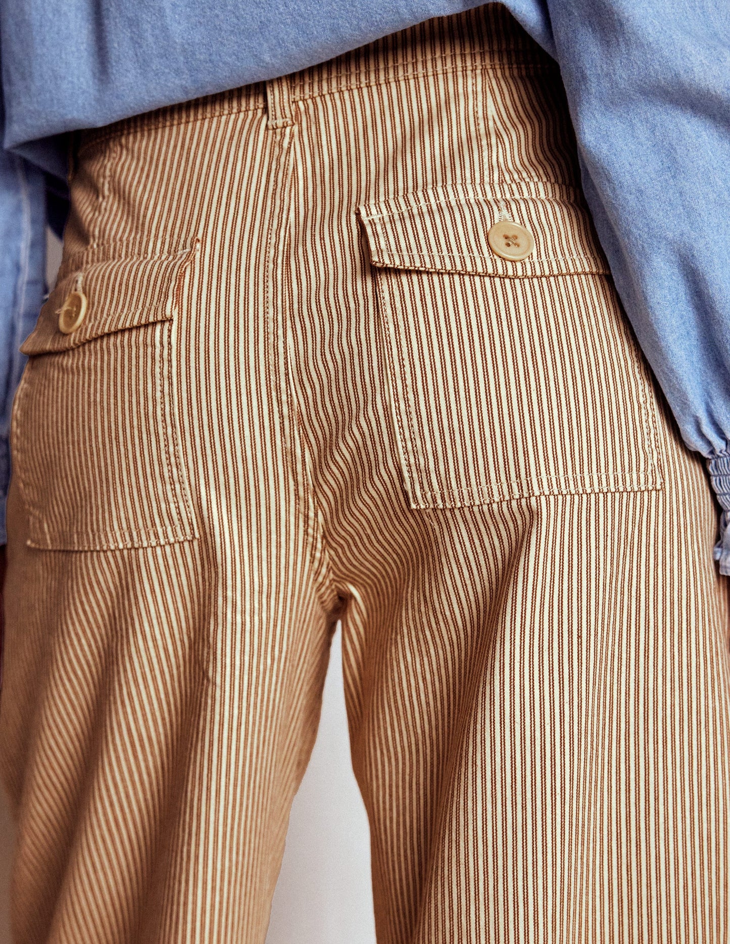 Brompton Wide Leg Trousers-Tan and Ecru Stripe