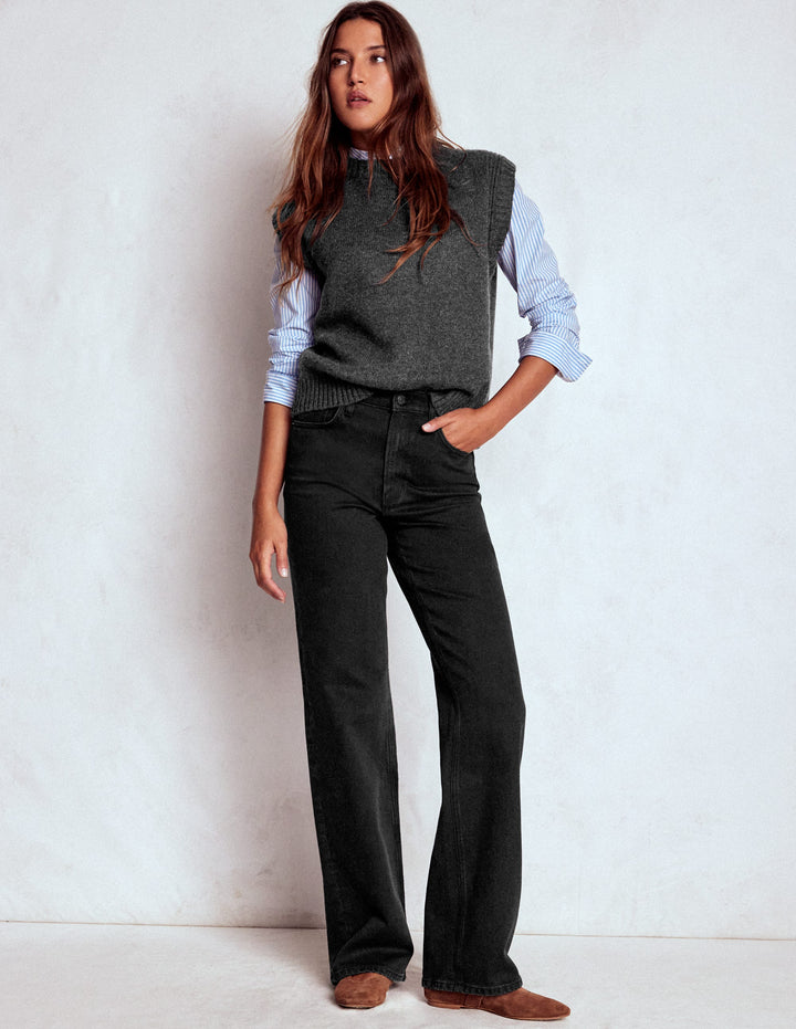 High Rise Column Leg Jeans-Black