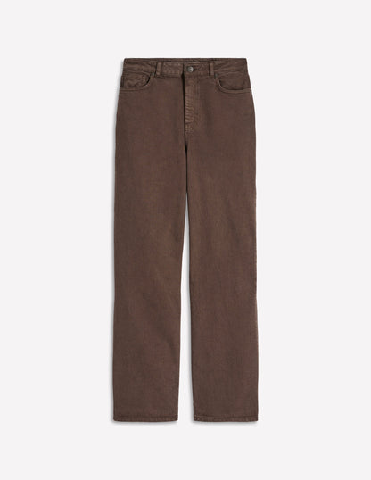 High Rise Column Leg Jeans-Chocolate Brown-6