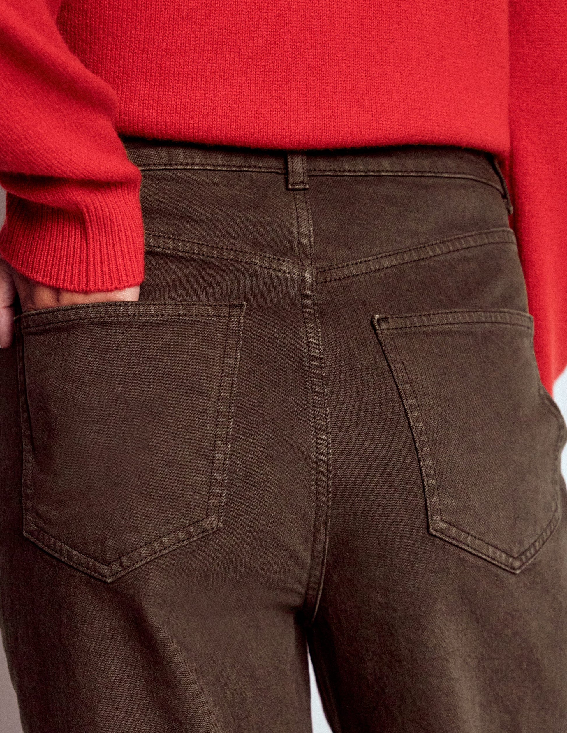 High Rise Column Leg Jeans-Chocolate Brown-2