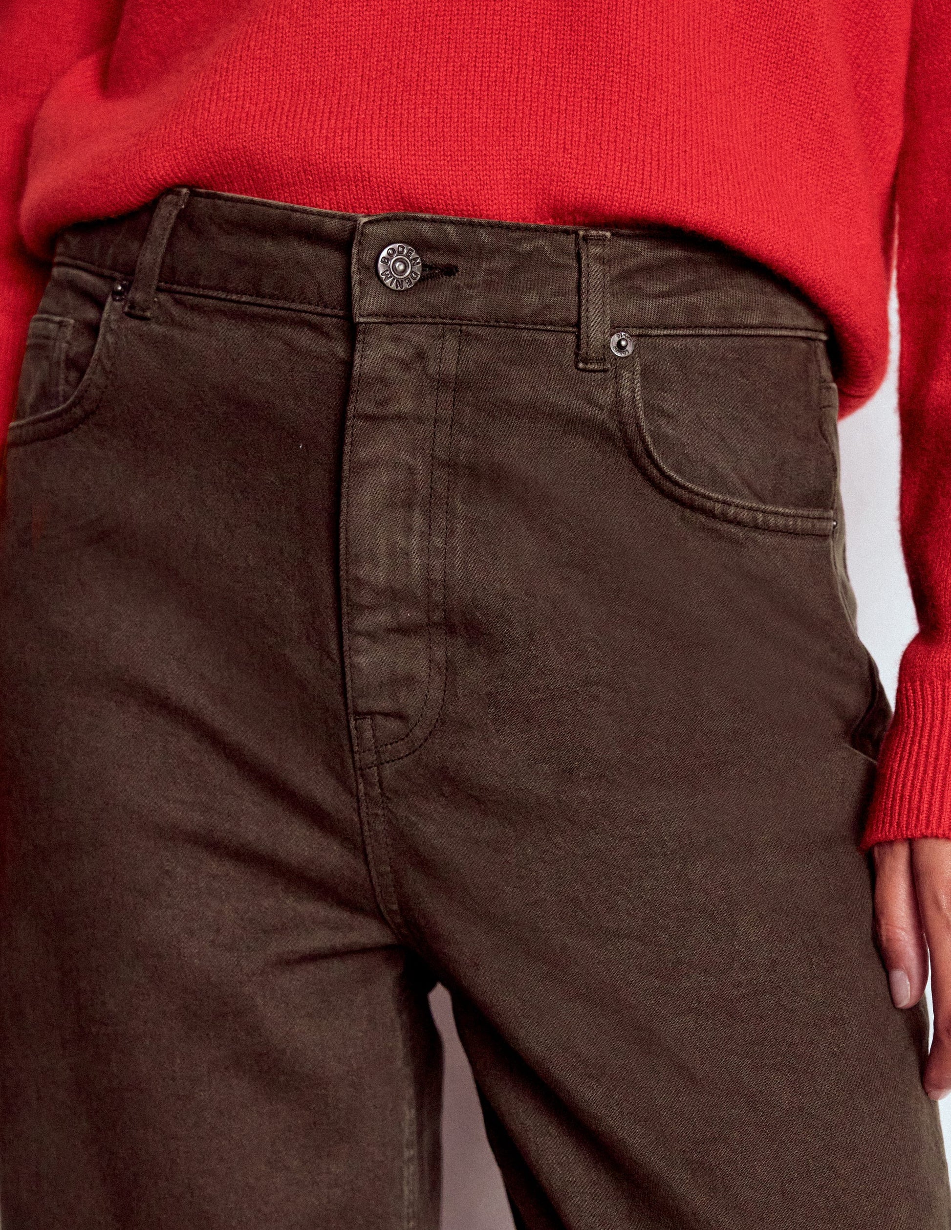 High Rise Column Leg Jeans-Chocolate Brown-5