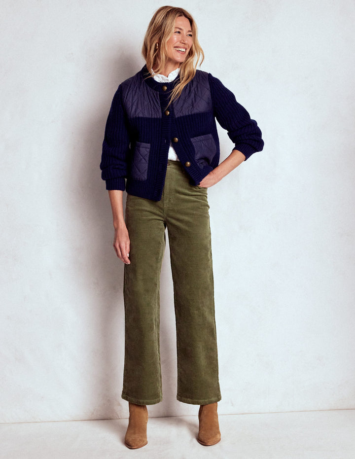 High Rise Cord Column Jeans-Green