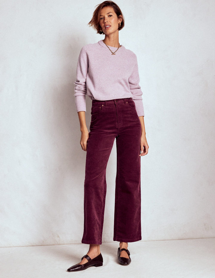 High Rise Cord Column Jeans-Burgundy
