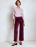 High Rise Cord Column Jeans-Burgundy