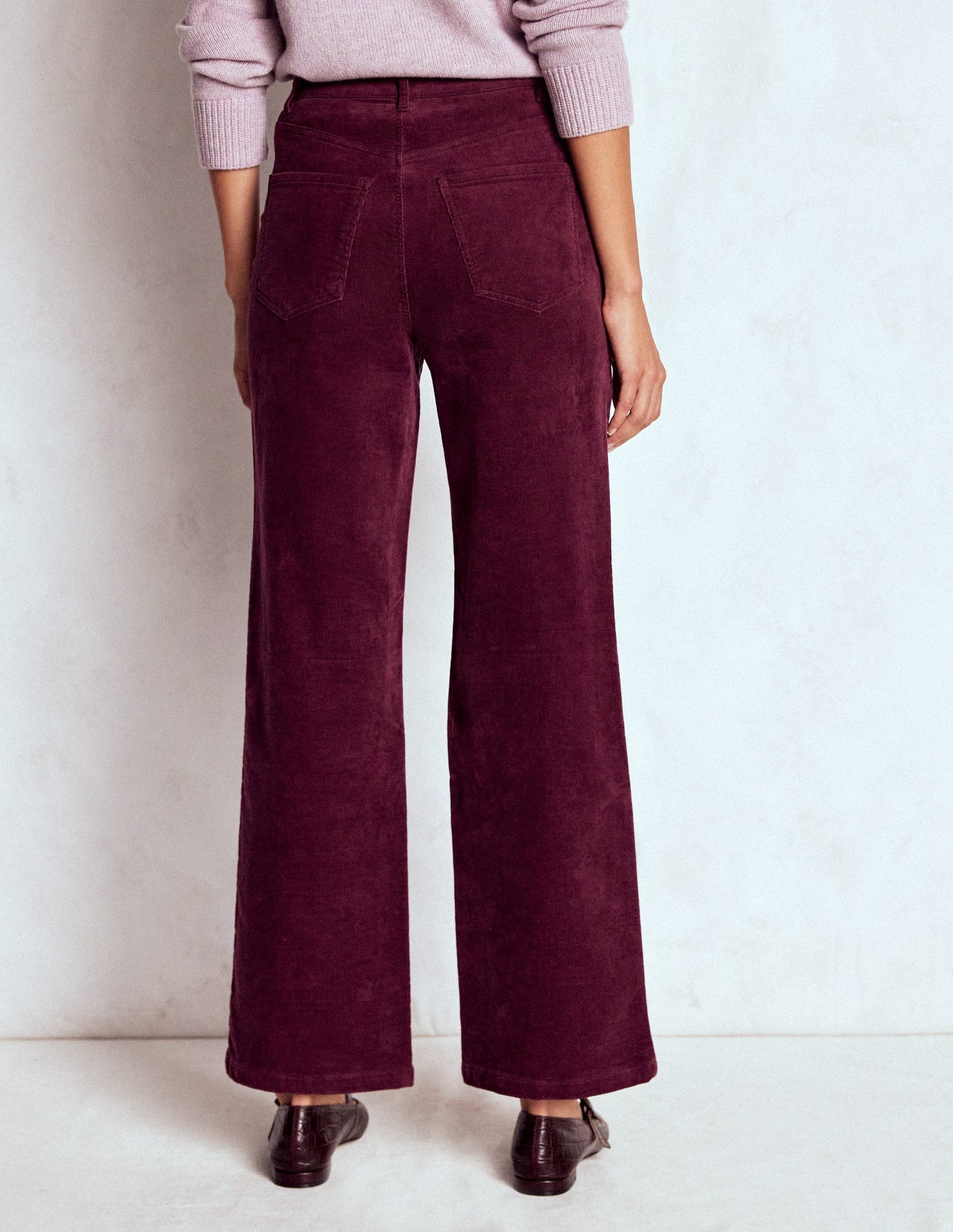 High Rise Cord Column Jeans-Burgundy