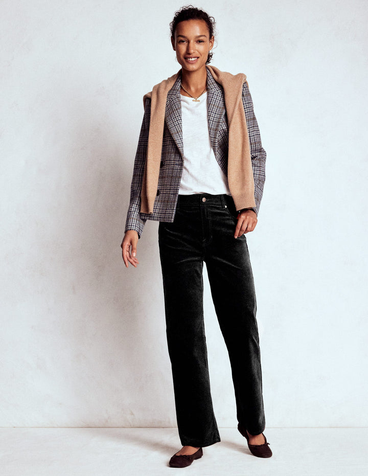 Velveteen Straight Jeans-Black