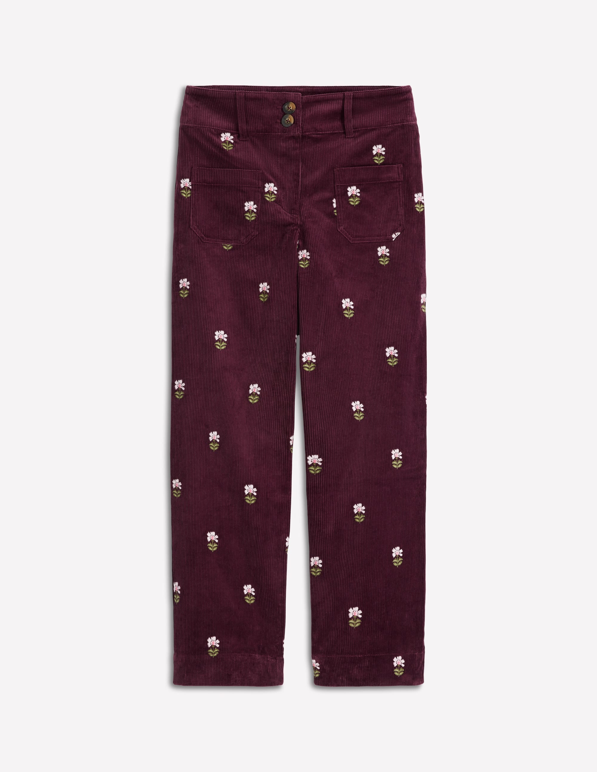 Primrose Cord Trousers-Dark Cherry Embroidery - Image 6
