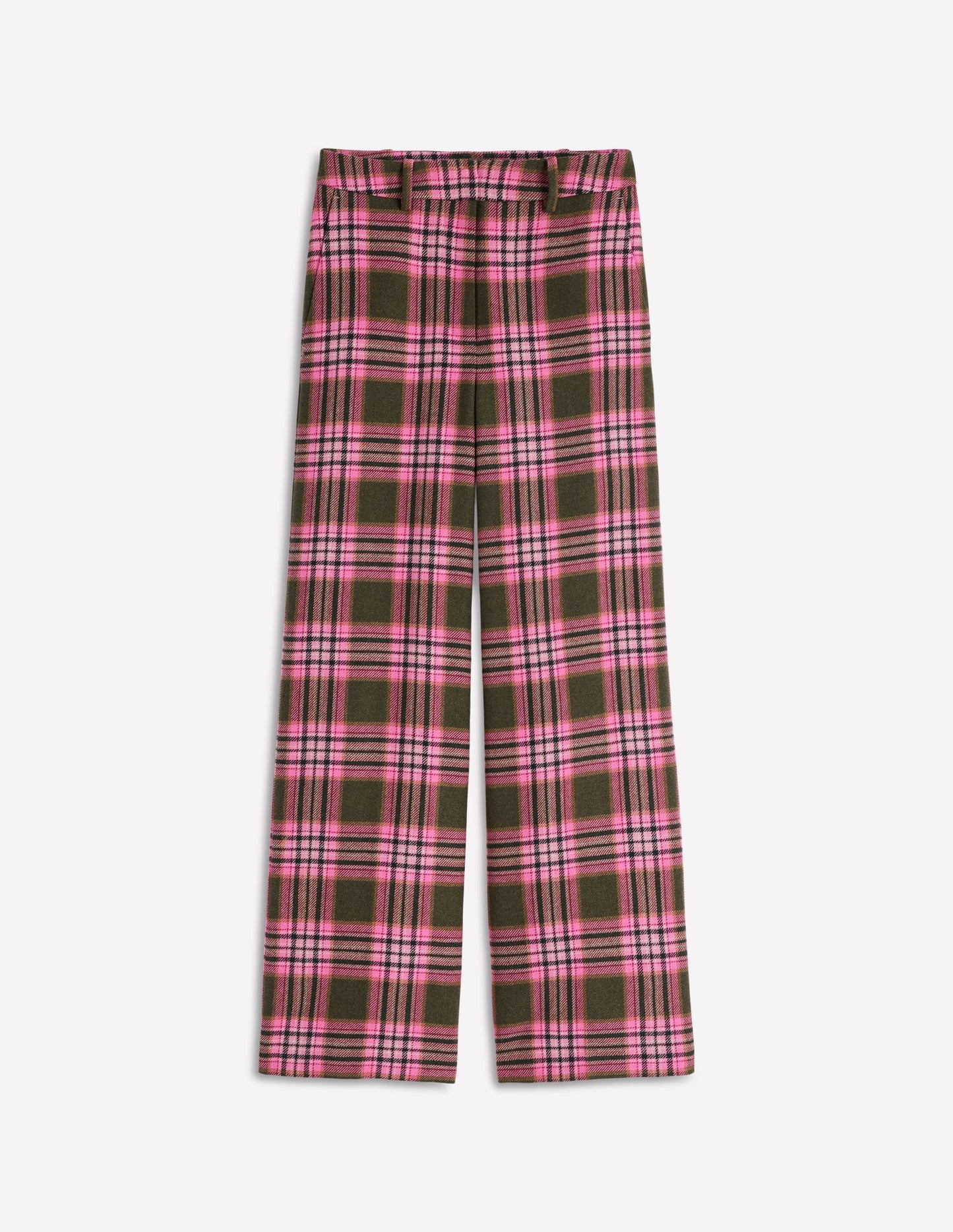 Belgravia Wool Trousers-Olive, Green and Pink Check