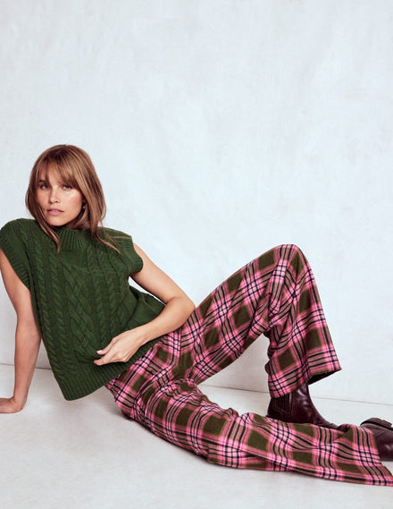 Belgravia Wool Trousers-Olive, Green and Pink Check