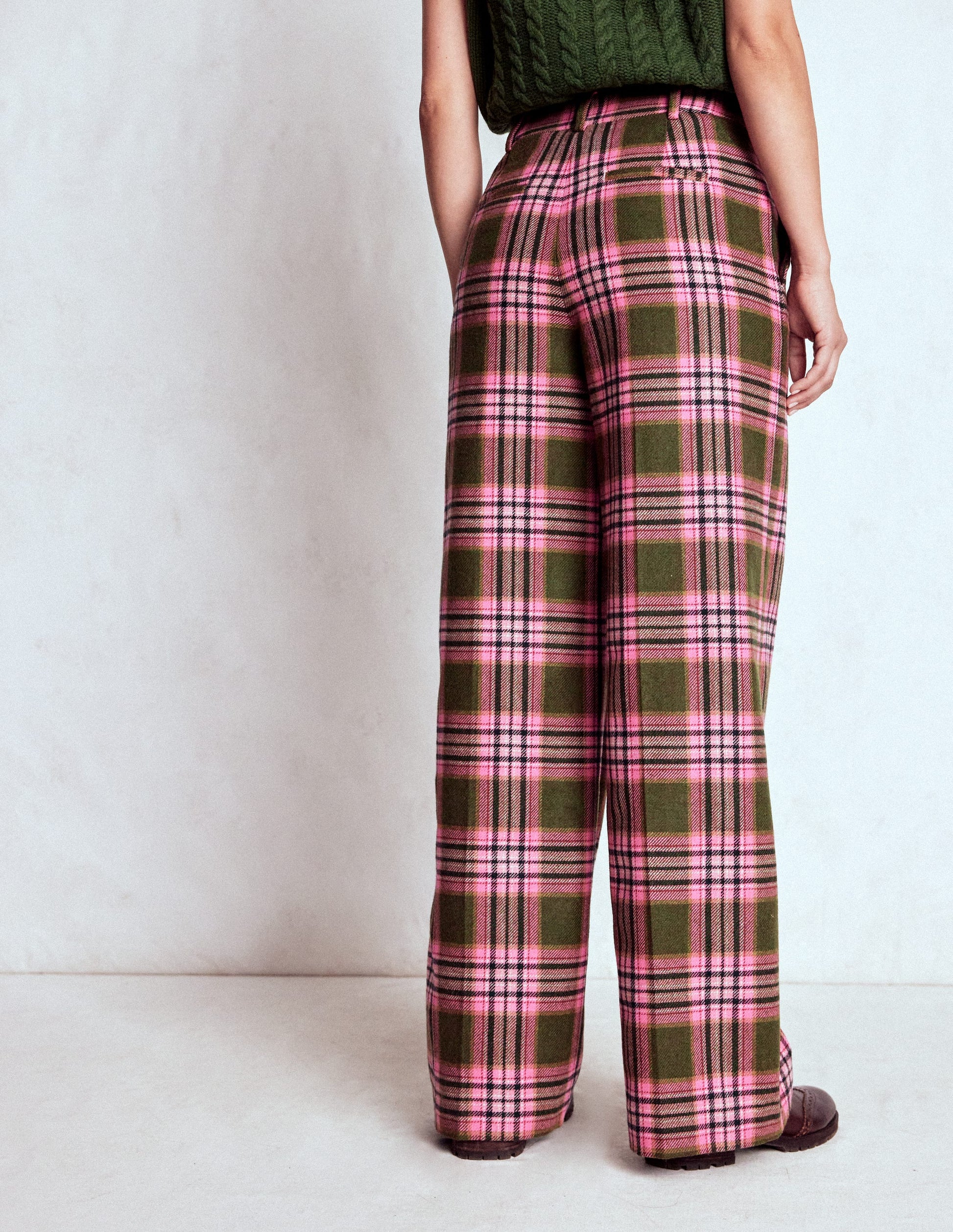 Belgravia Wool Trousers-Olive, Green and Pink Check-3