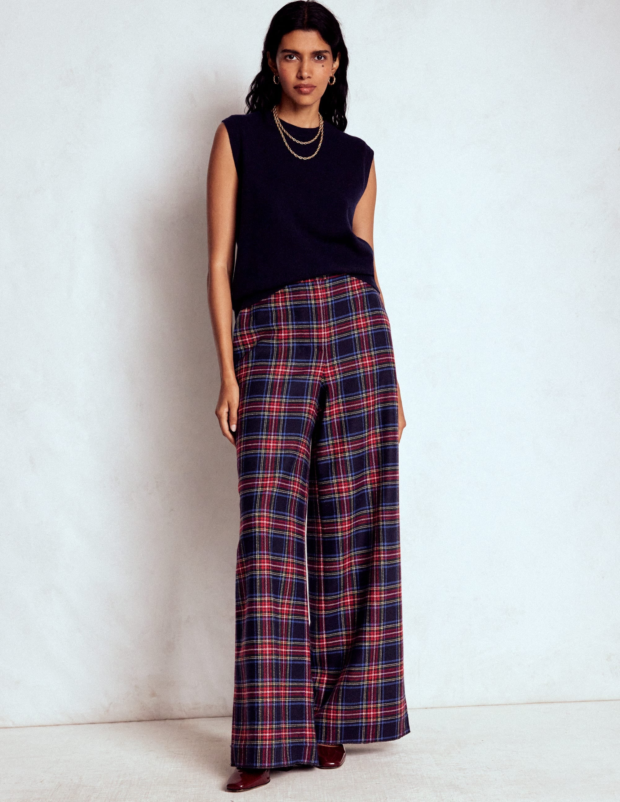 Belgravia Wool Blend Trousers-Navy, Green and Red Check - Image 1