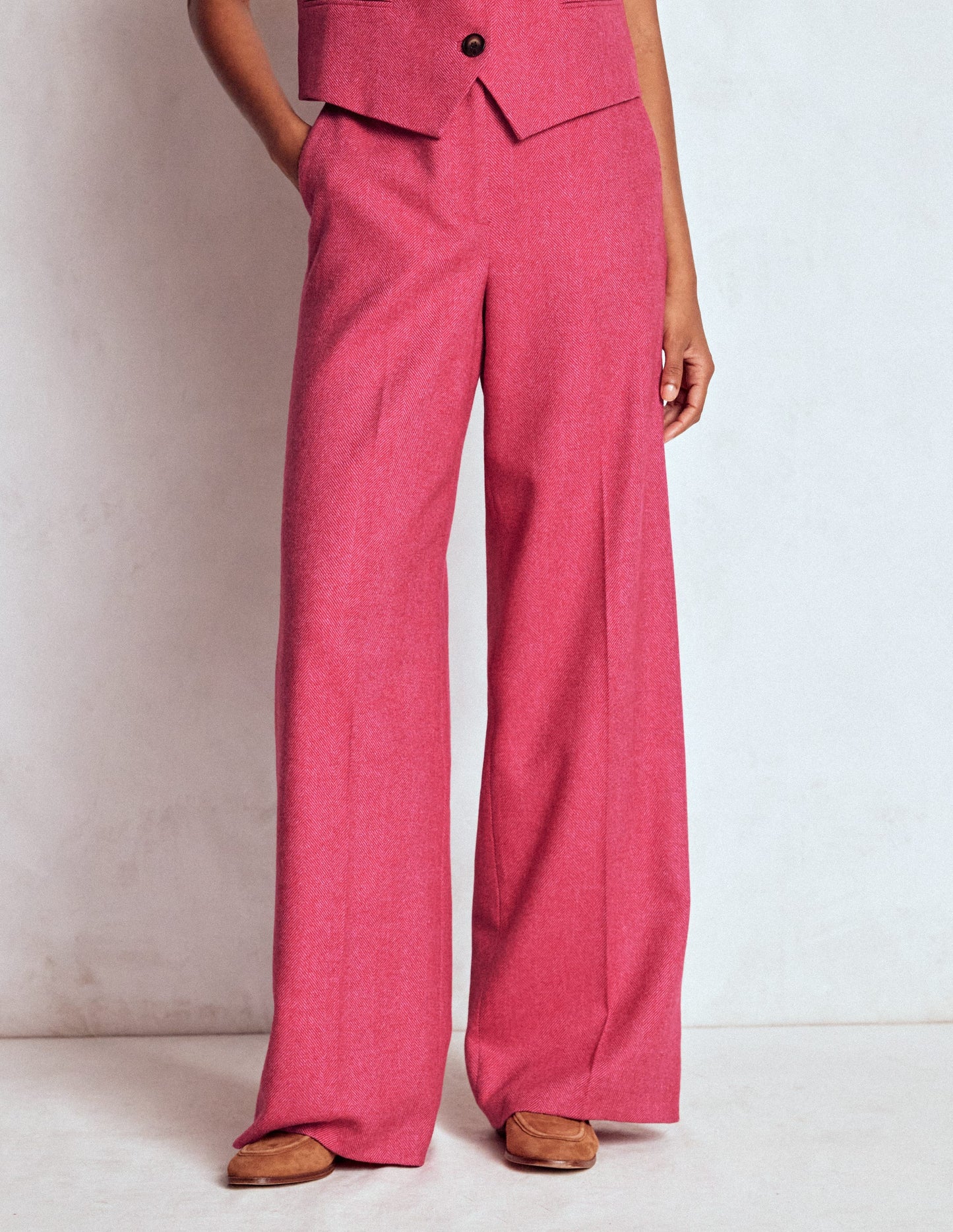 Belgravia Wool Trousers-Red and Pink Wide Herringbone