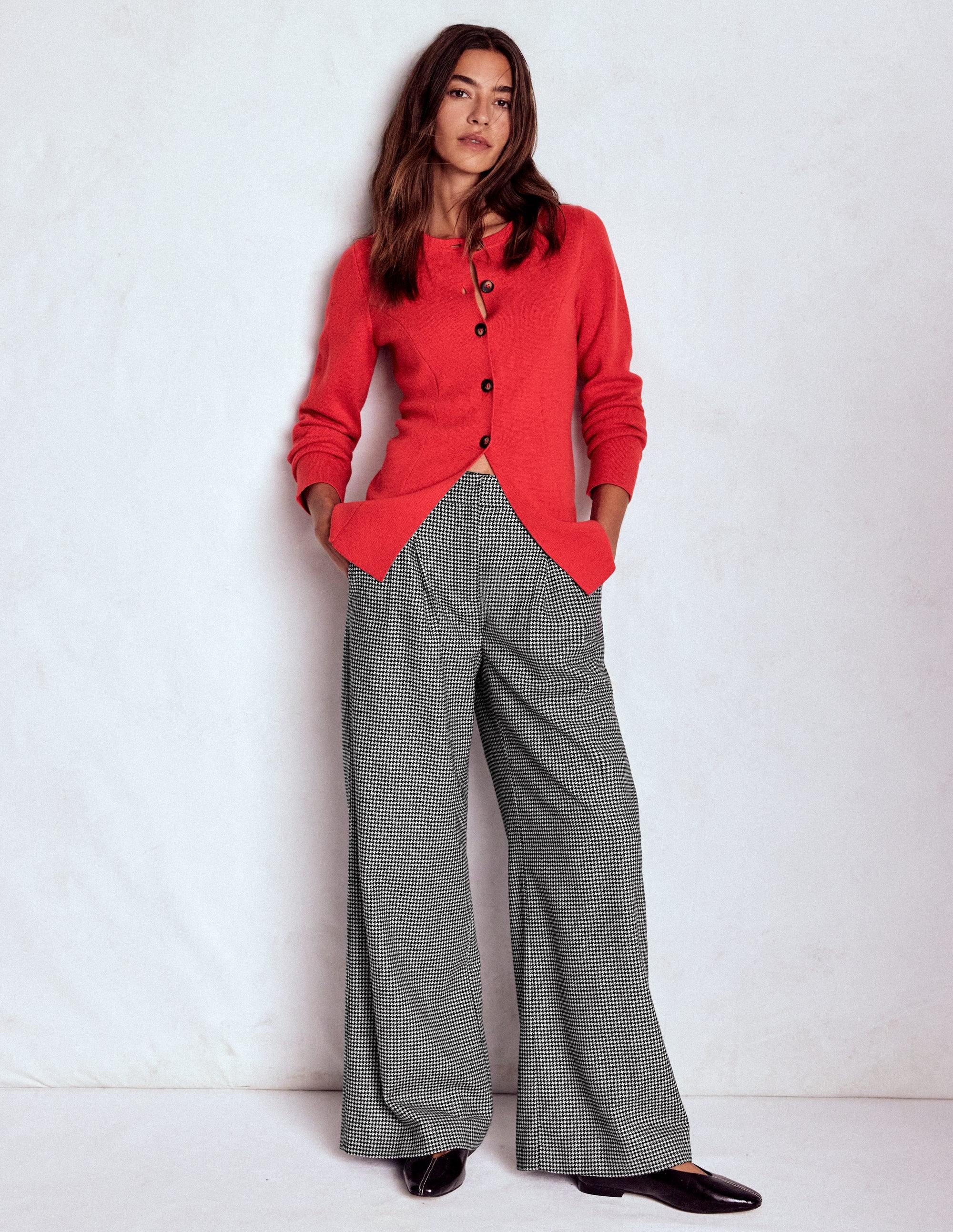 Kensington Wool Trousers-Black and Ivory Puppytooth - Image 1