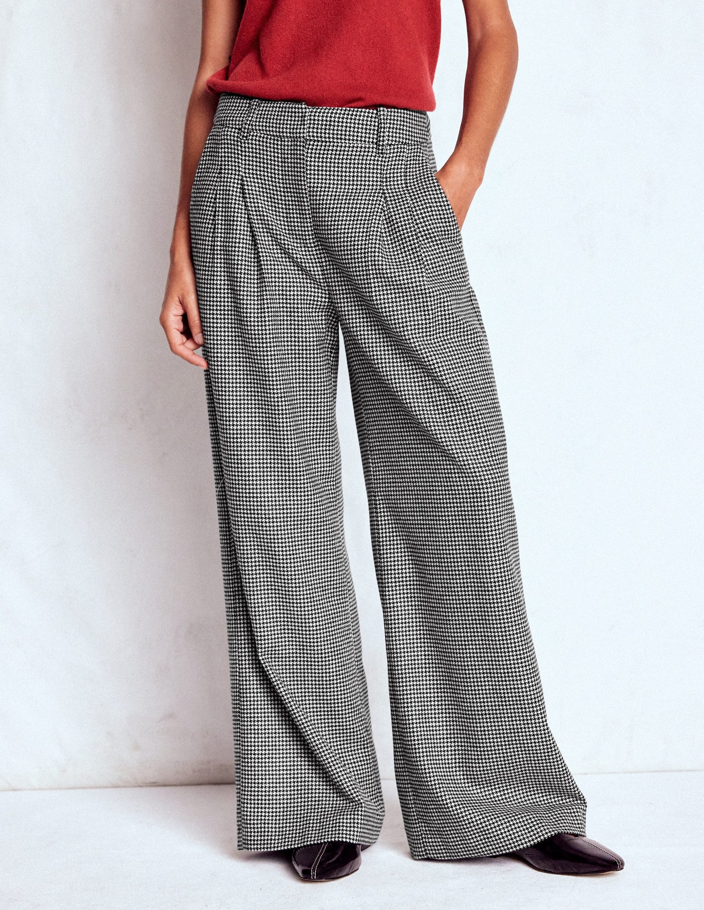 Kensington Wool Trousers-Black and Ivory Puppytooth