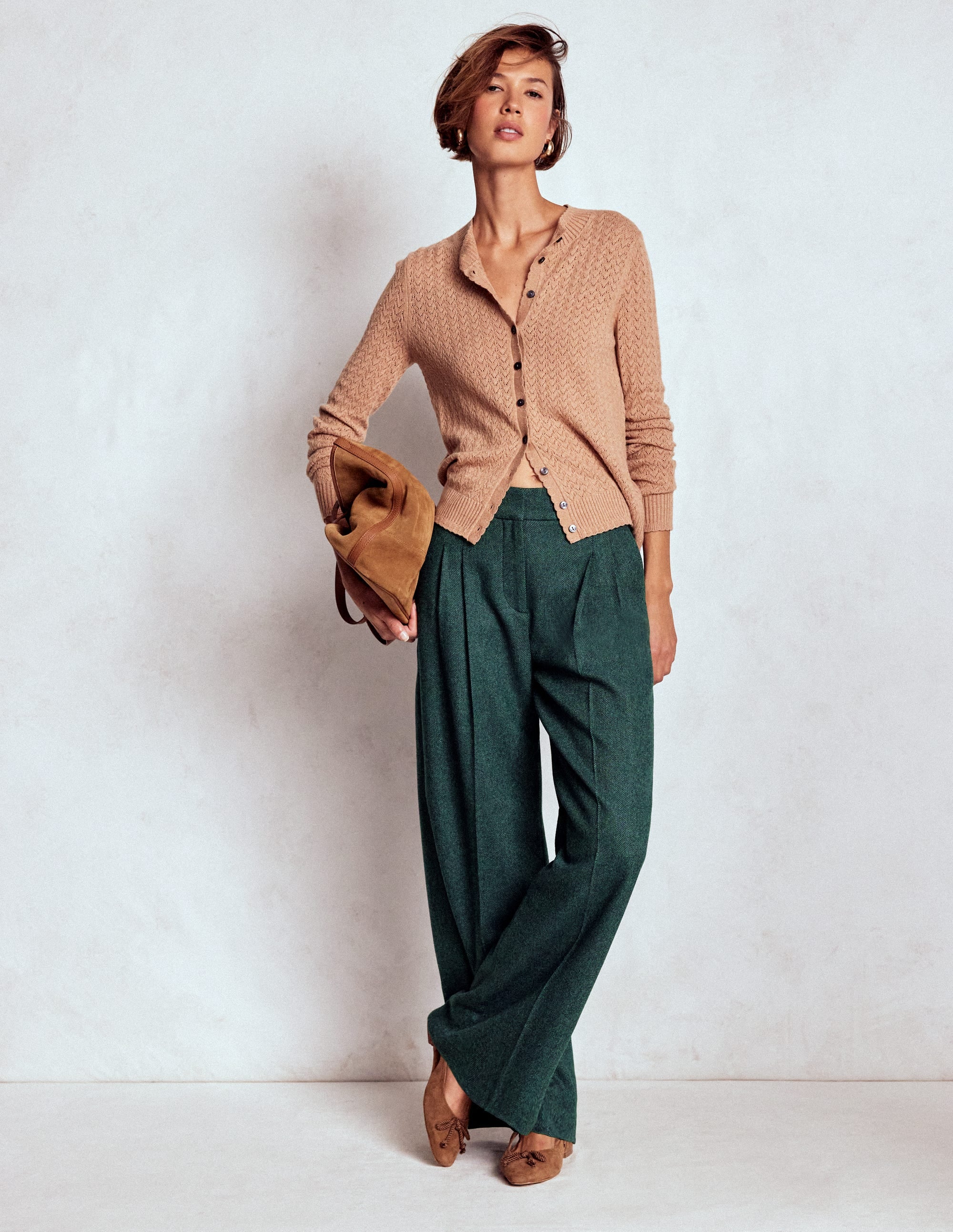 Kensington Wool Trousers-Green and Navy Herringbone - Image 1
