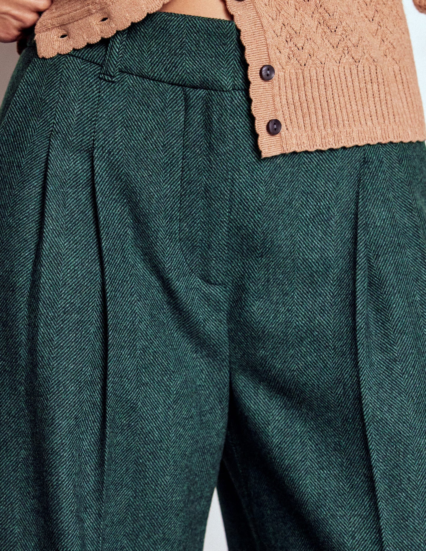 Kensington Wool Trousers-Green and Navy Herringbone