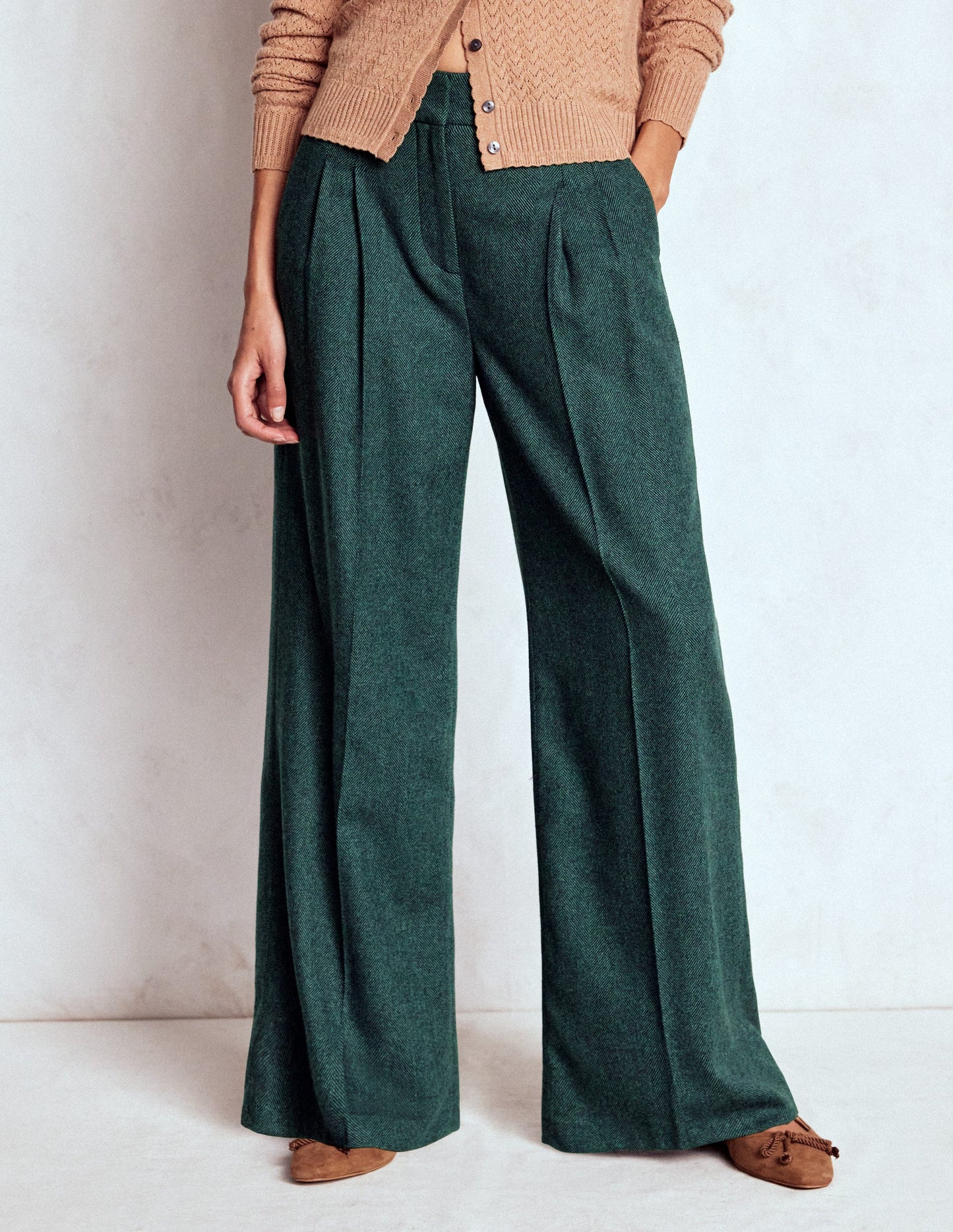 Kensington Wool Trousers-Green and Navy Herringbone