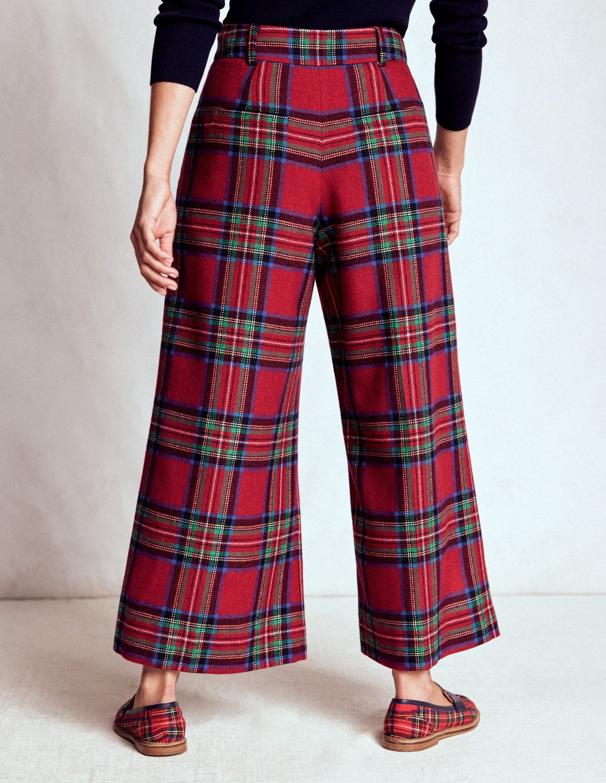 Pleated Wool Culottes-Red, Blue and Green Check-3