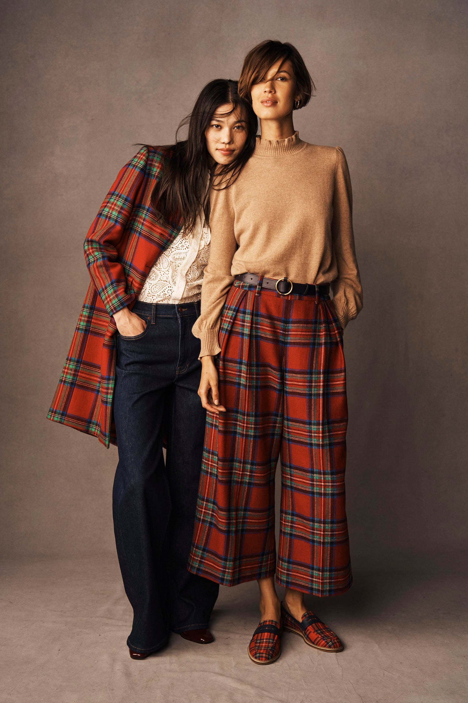 Pleated Wool Culottes-Red, Blue and Green Check - Image 5