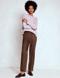 Suede Straight Leg Trousers-Dark Chocolate