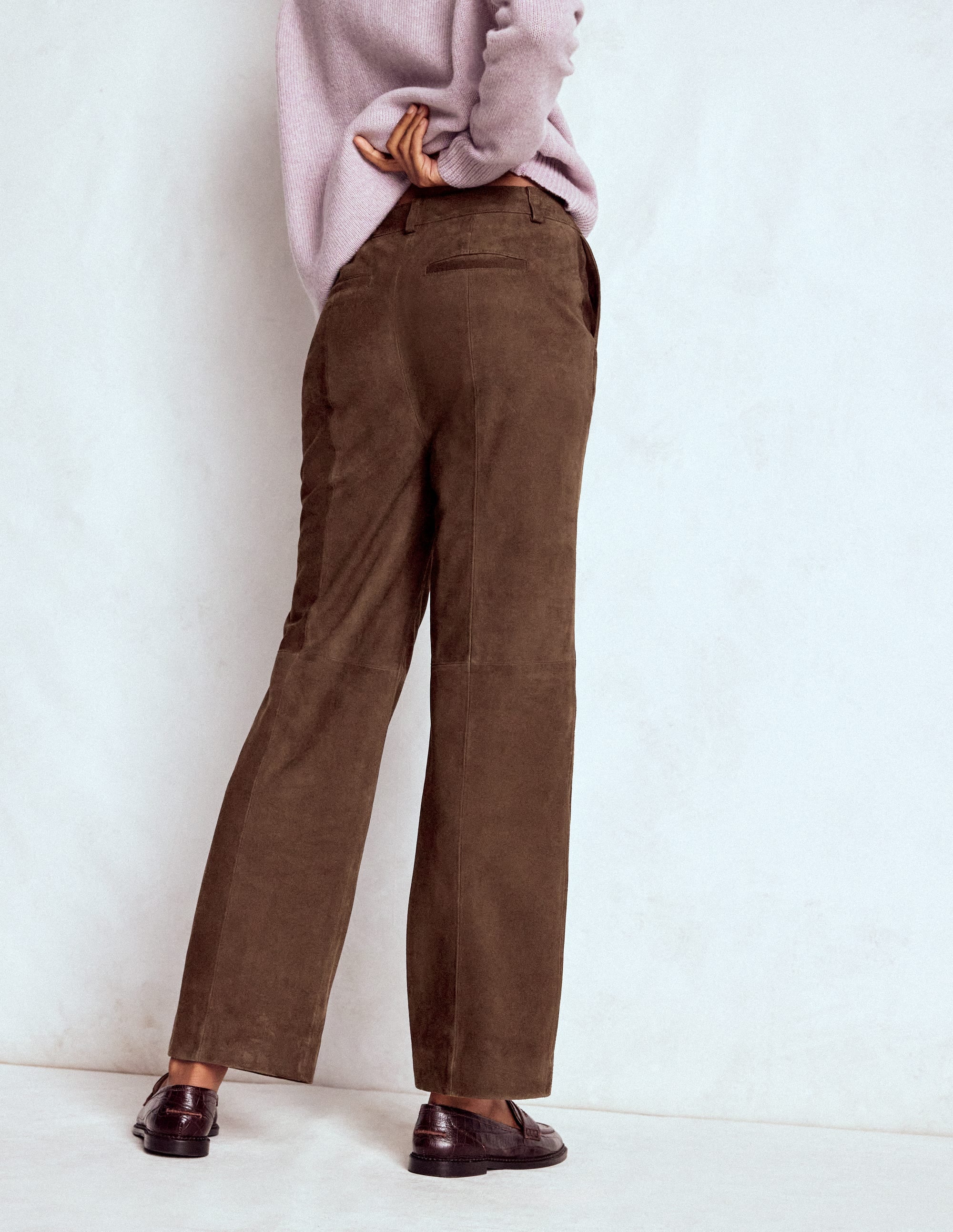 Suede Straight Leg Trousers-Dark Chocolate - Image 3