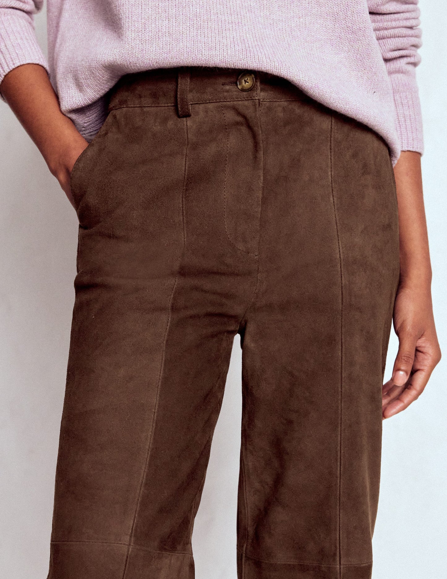 Suede Straight Leg Trousers-Dark Chocolate