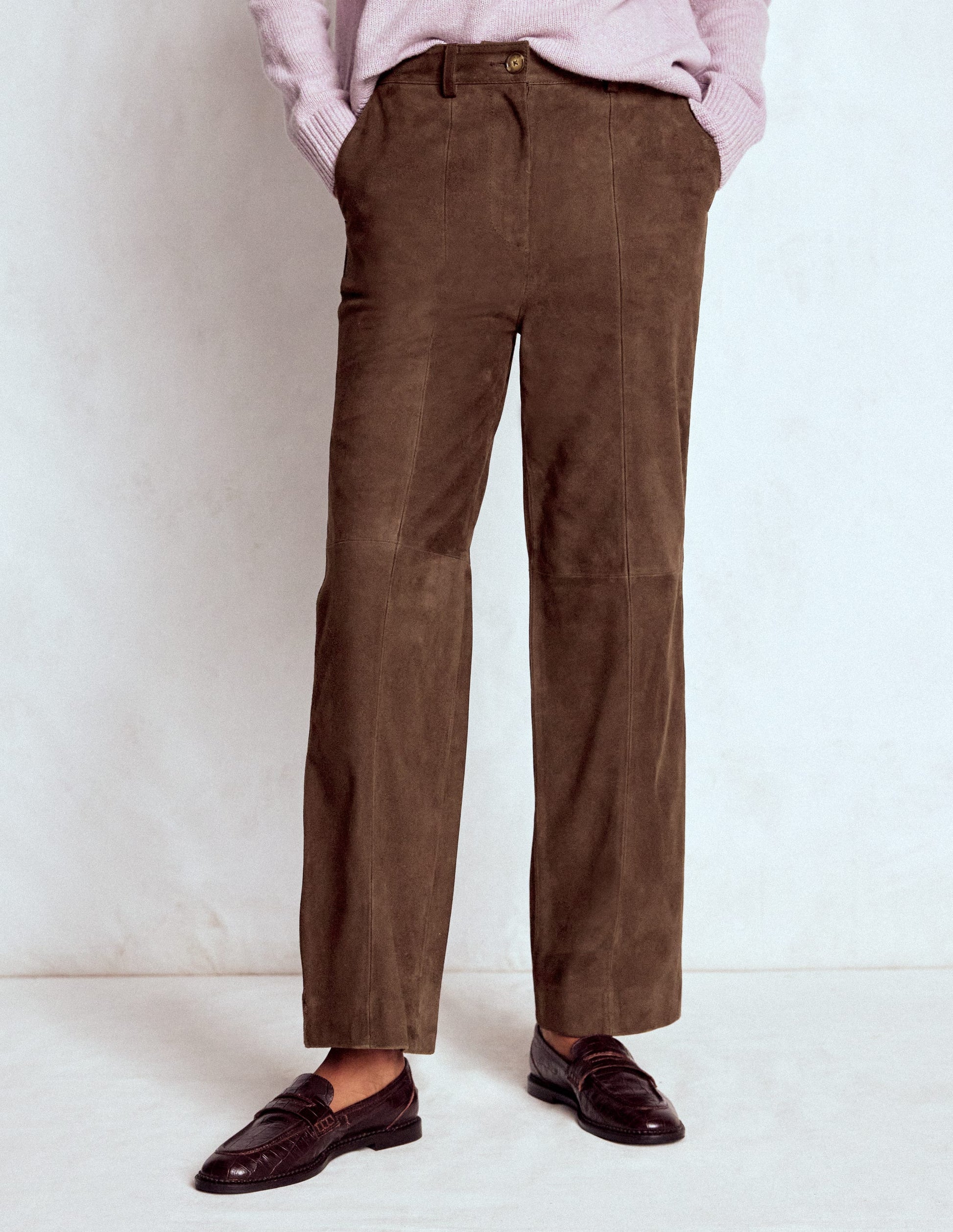 Suede Straight Leg Trousers-Dark Chocolate-5