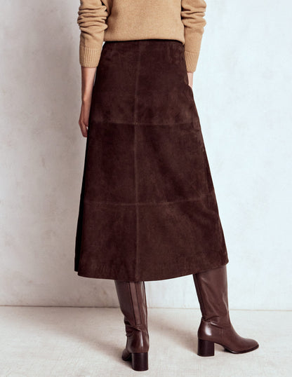 Suede Midi Skirt-Dark Chocolate-3