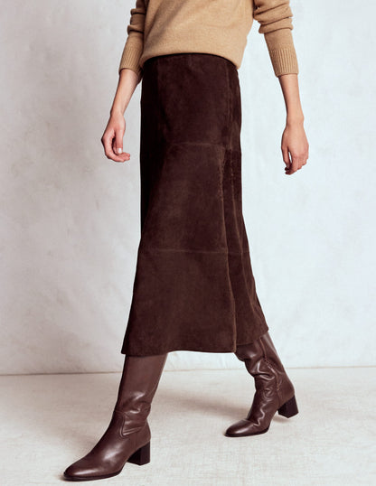 Suede Midi Skirt-Dark Chocolate-4