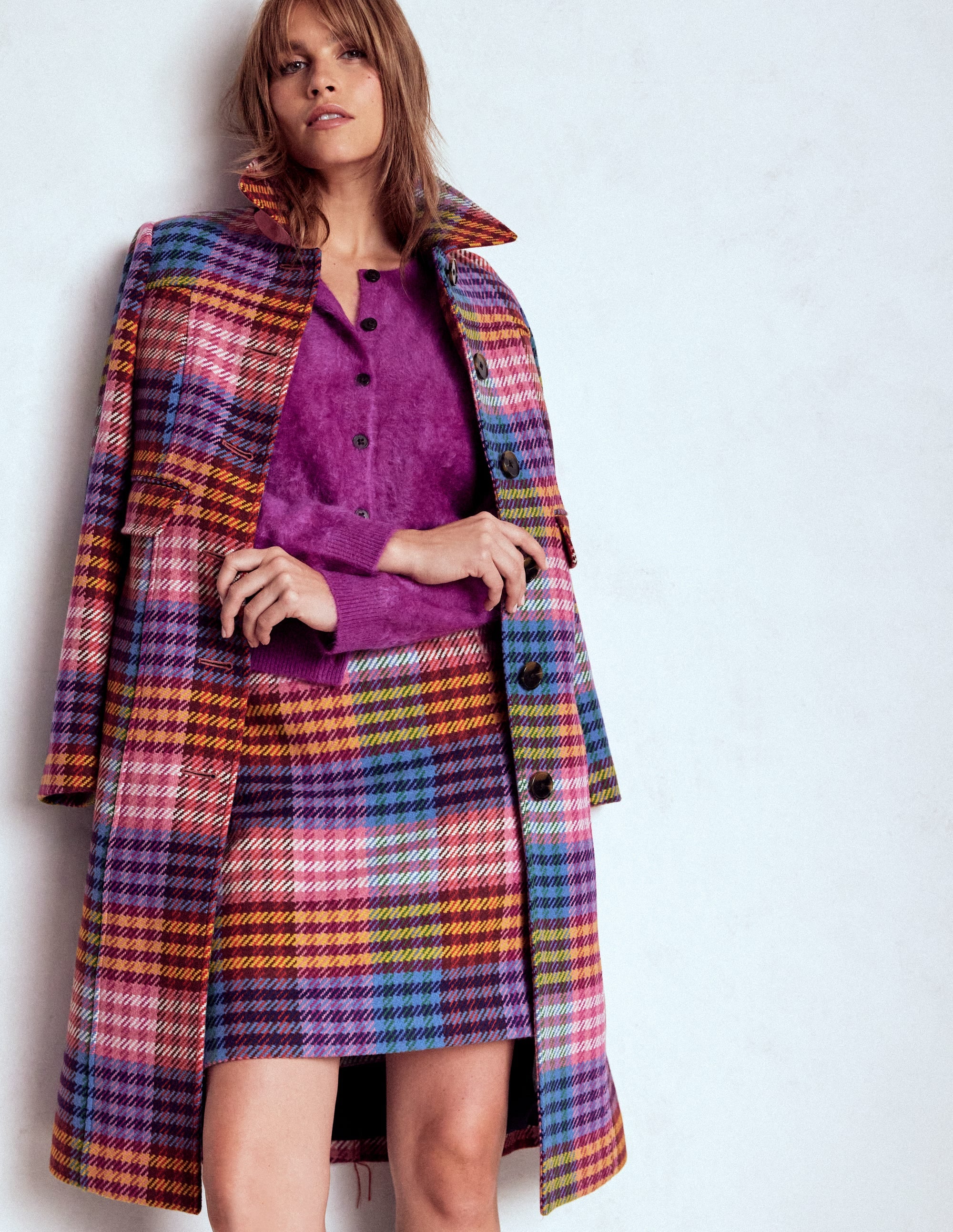 Wool Blend A-Line Skirt-Rainbow Blanket MultiGingham - Image 1