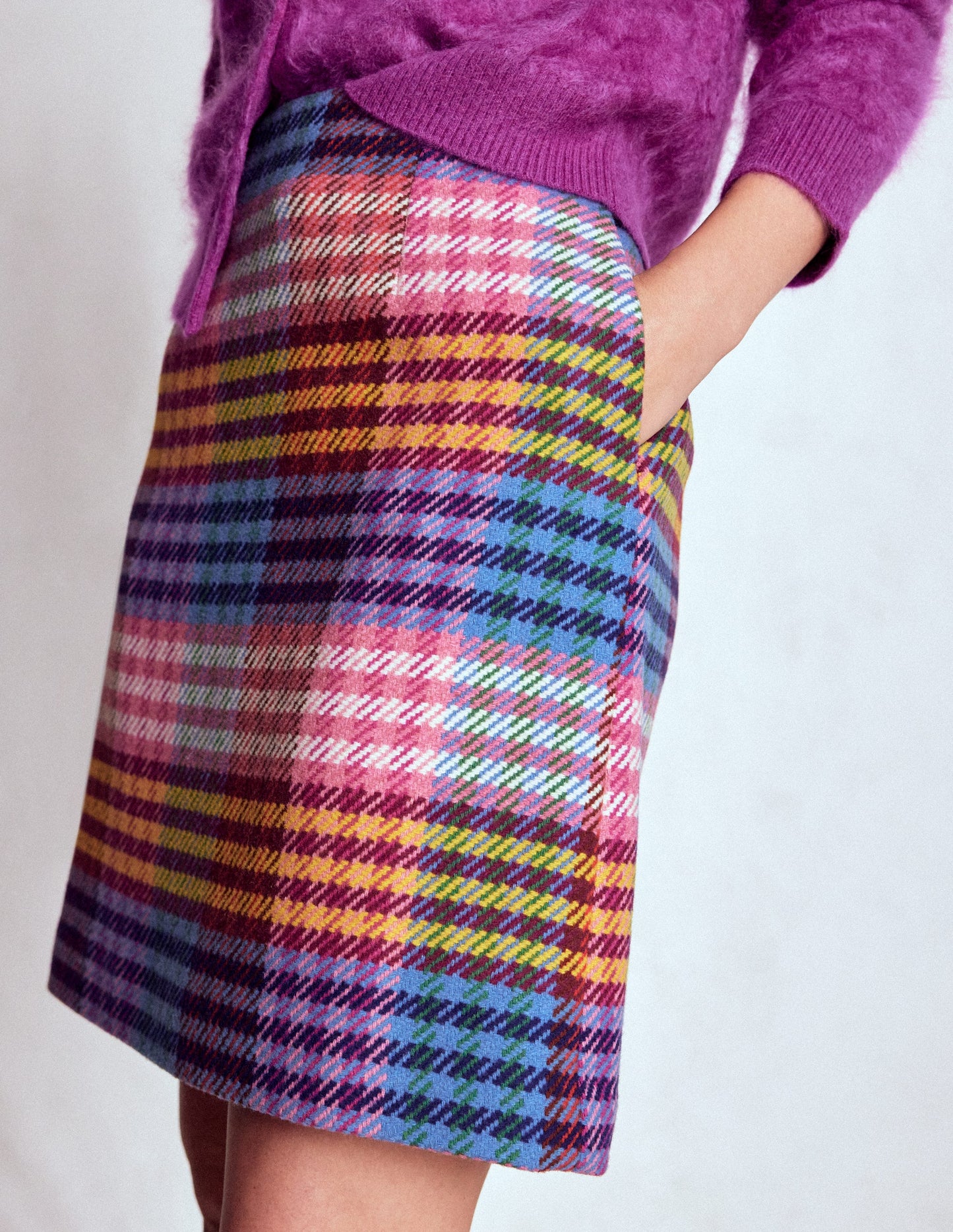 Wool A Line Mini Skirt-Rainbow Blanket MultiGingham