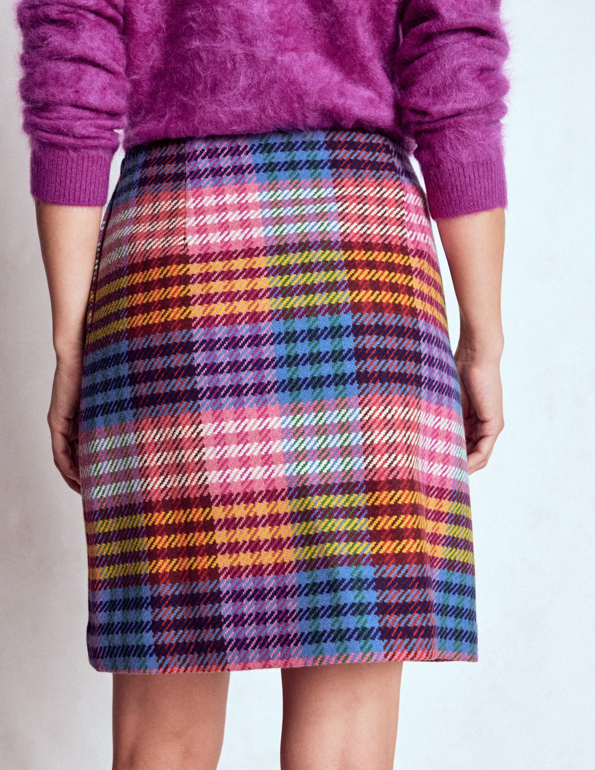 Wool A Line Mini Skirt-Rainbow Blanket MultiGingham-3